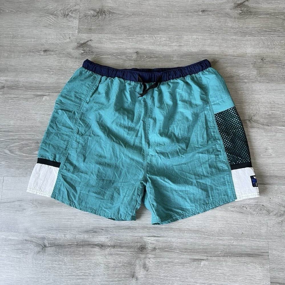 Vintage 90s Wilson Swim Trunks Mens XL Teal Colorblock Nylon Shorts
